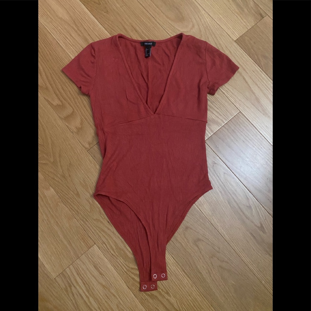 Forever 21 burnt orange deep-V bodysuit size small